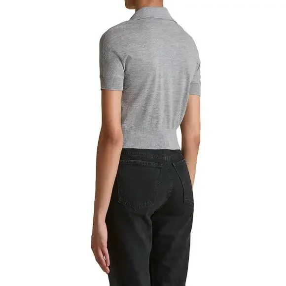 Khaite Morgane SS Collared Top in Mercury S - Picture 2 of 5